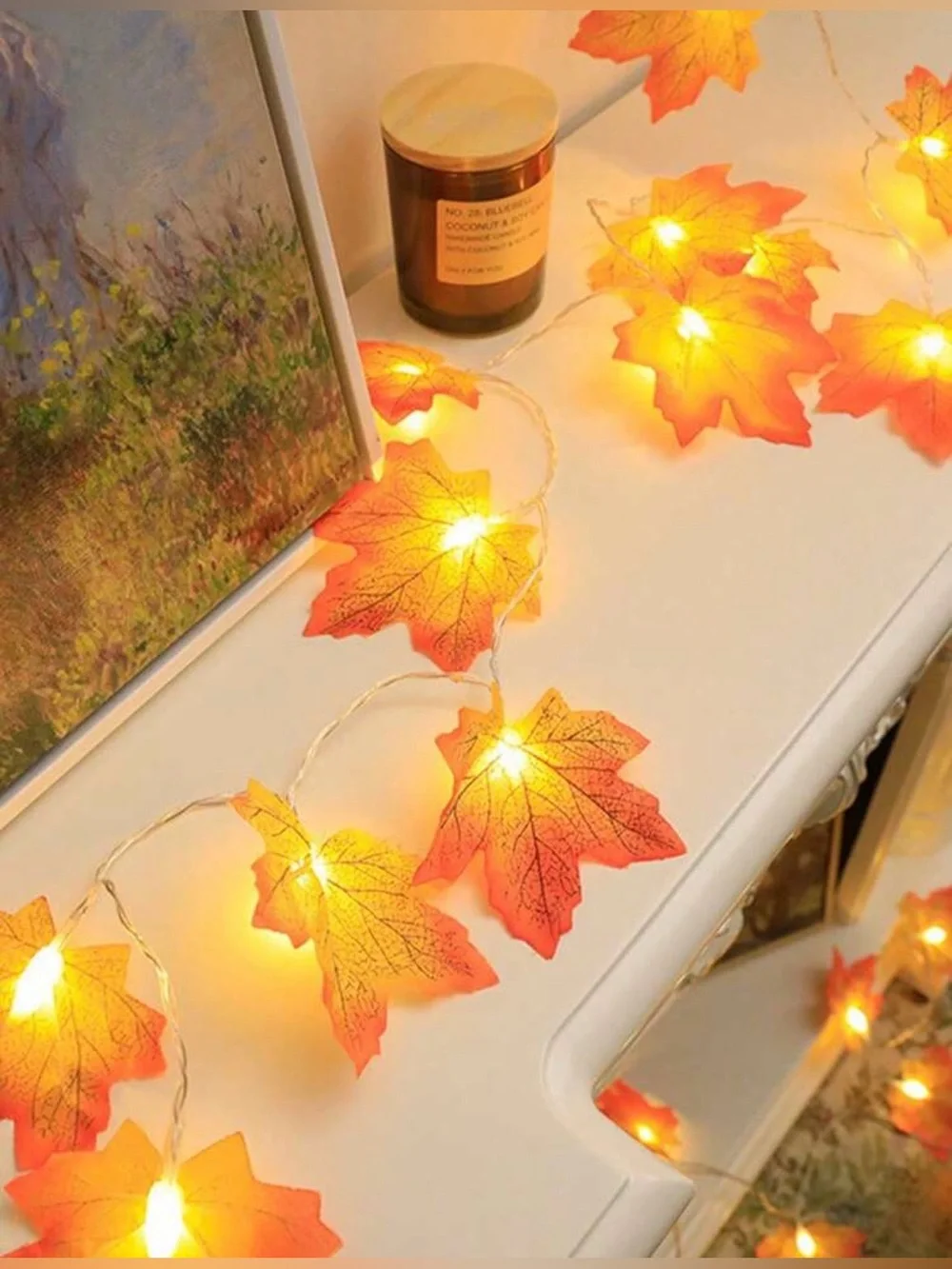 Artificial Maple Leaf With 20 LED String Lights + Artificial Eucalyptus Leaves 🍁